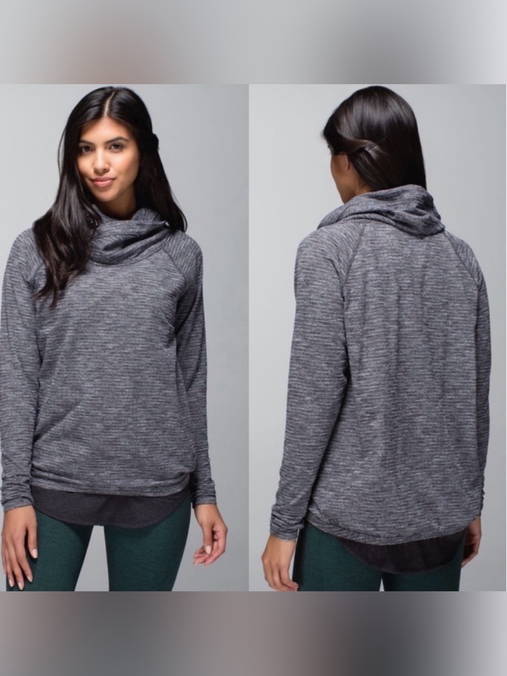 Lululemon Healthy Heart Pullover Coco Pique Black Cowl Neck Athletic Top Women 8